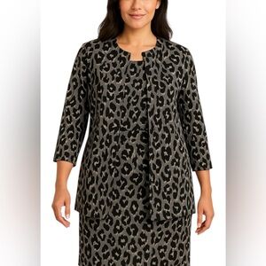 Alfani Plus Size PL Leopard Print 2-Piece Skirt Suit Black Gray